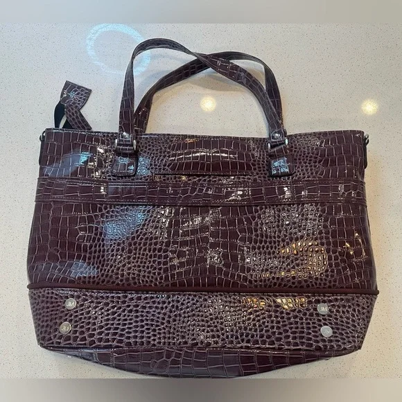 JM New York Burgundy Tote Travel Tech Business Bag Croc Pattern, Large - Picture 5 of 10